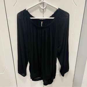 Free People Black Draping Long Sleeve Shirt